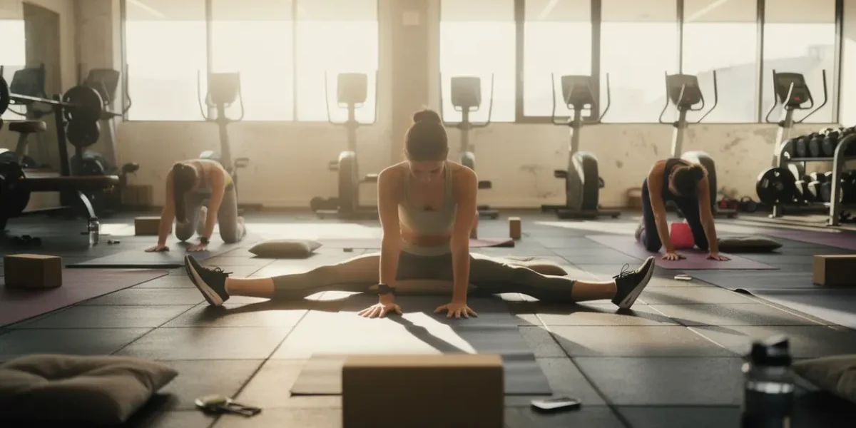 salle de sport stretching adducteurs sur tapis