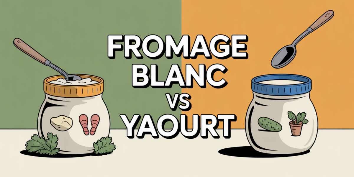 image comparatif fromage blanc et yaourt avec pictogrammes protéines et probiotiques