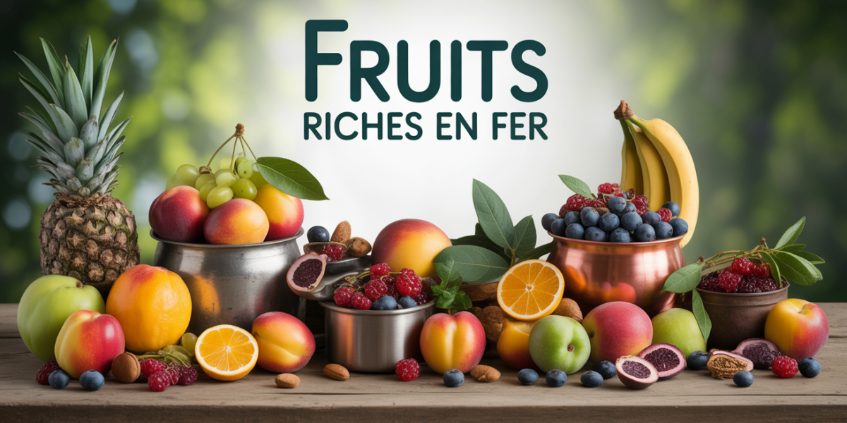 Fruits riches en fer sur table ambiance saine
