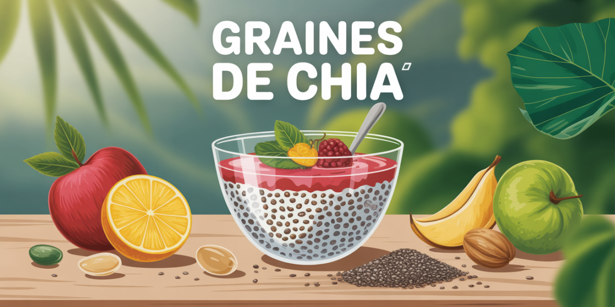 Bol de pudding aux graines de chia, fruits et noix, ambiance naturelle