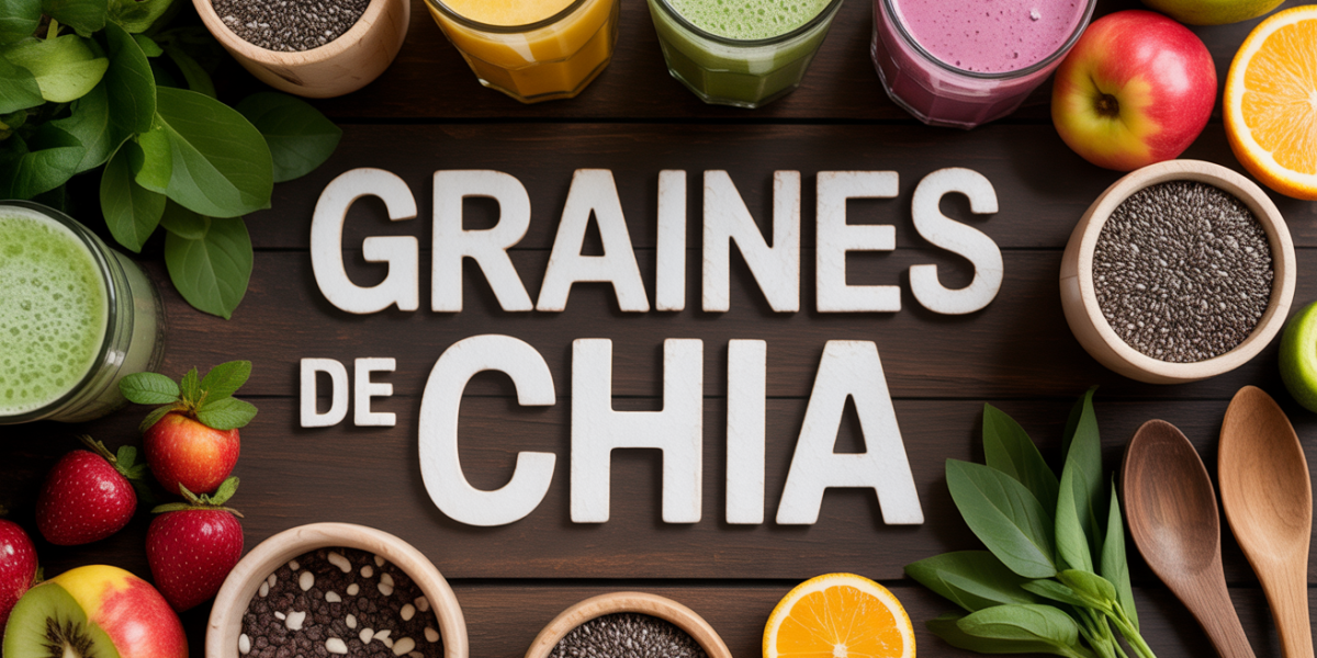 Graines de chia bols smoothies fruits frais lettrage chia