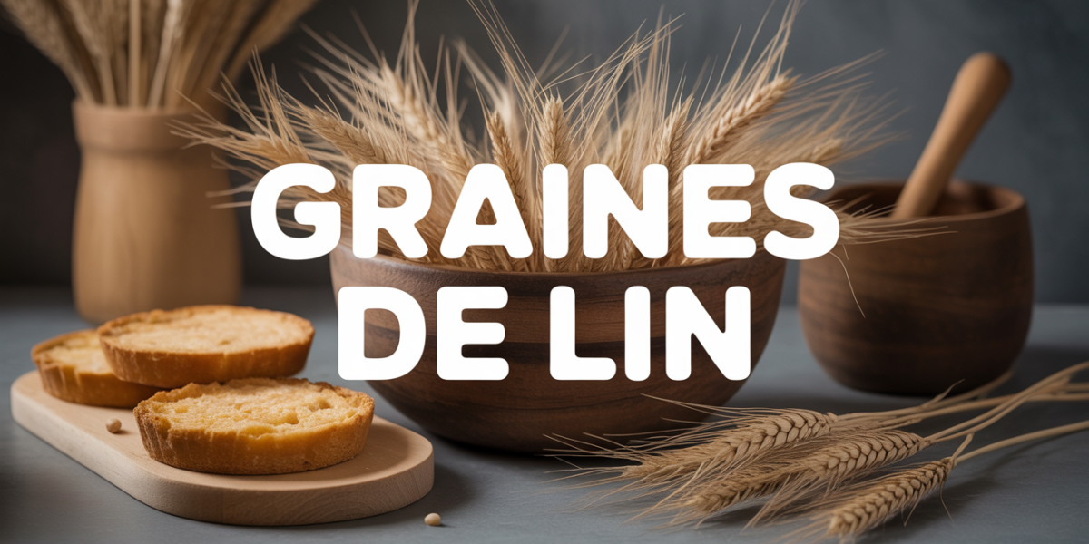 Bol graines de lin brunes dorees avec tartines, bien-être et digestion