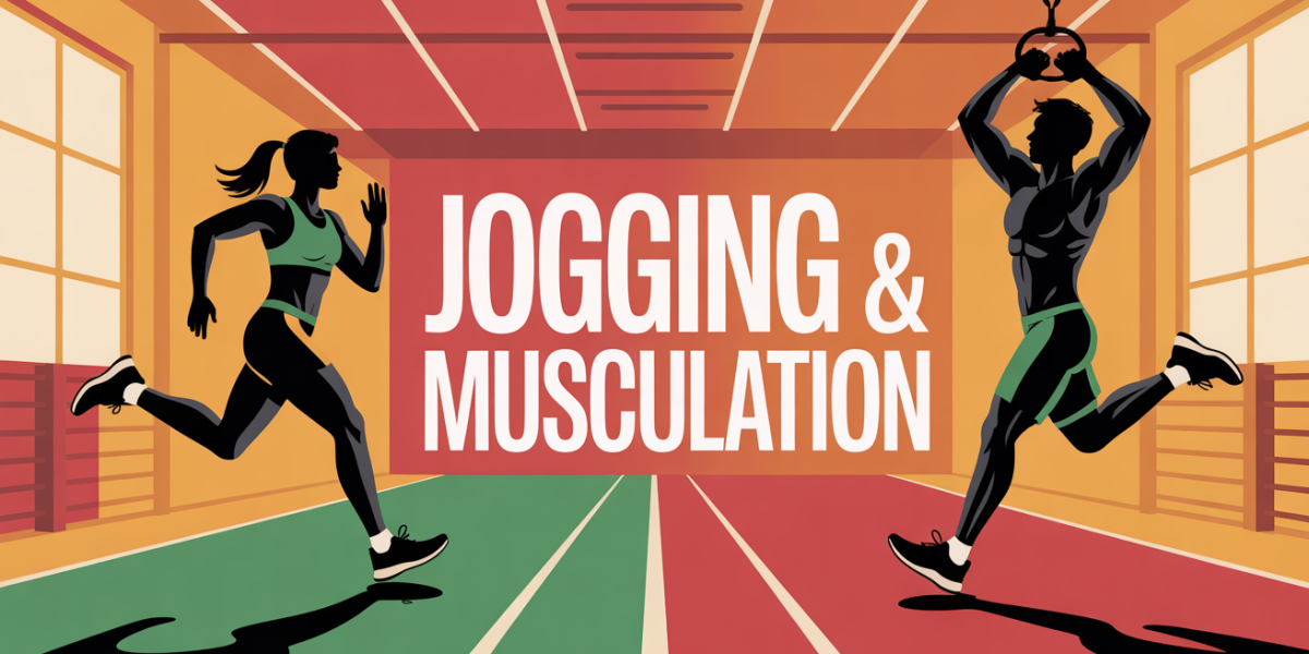 scene dynamique jogging et musculation silhouettes