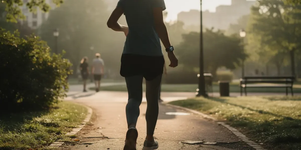 sportif marche nombre de pas sur montre connectee parc urbain