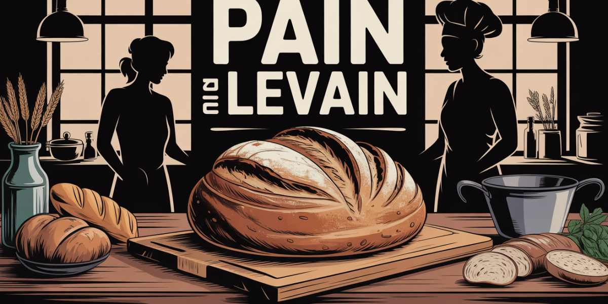 Pain au levain artisanal sur planche en bois, table conviviale