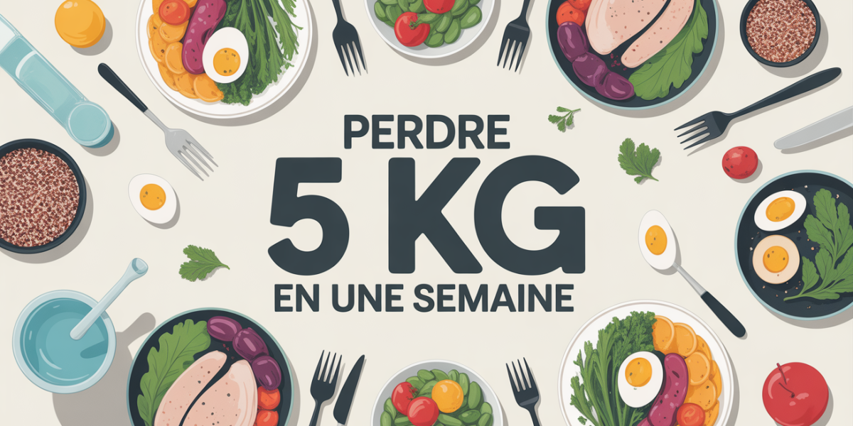 Menu régime express 5 kg, légumes, protéines, table moderne