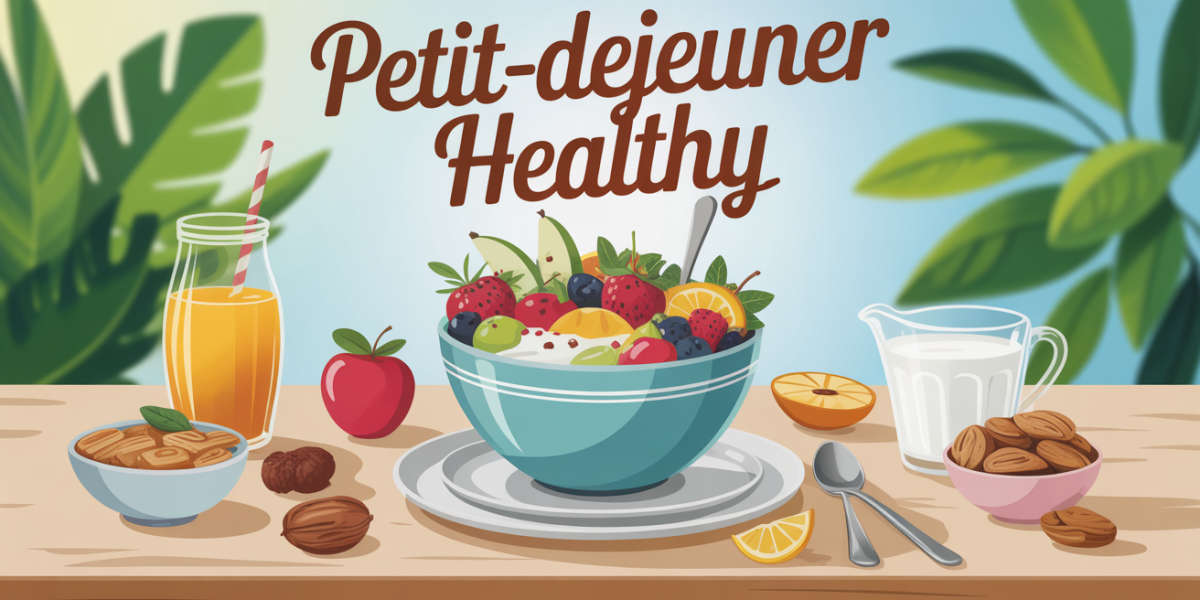 Petit-dejeuner healthy appetissant bol fruits yaourt avoine amandes