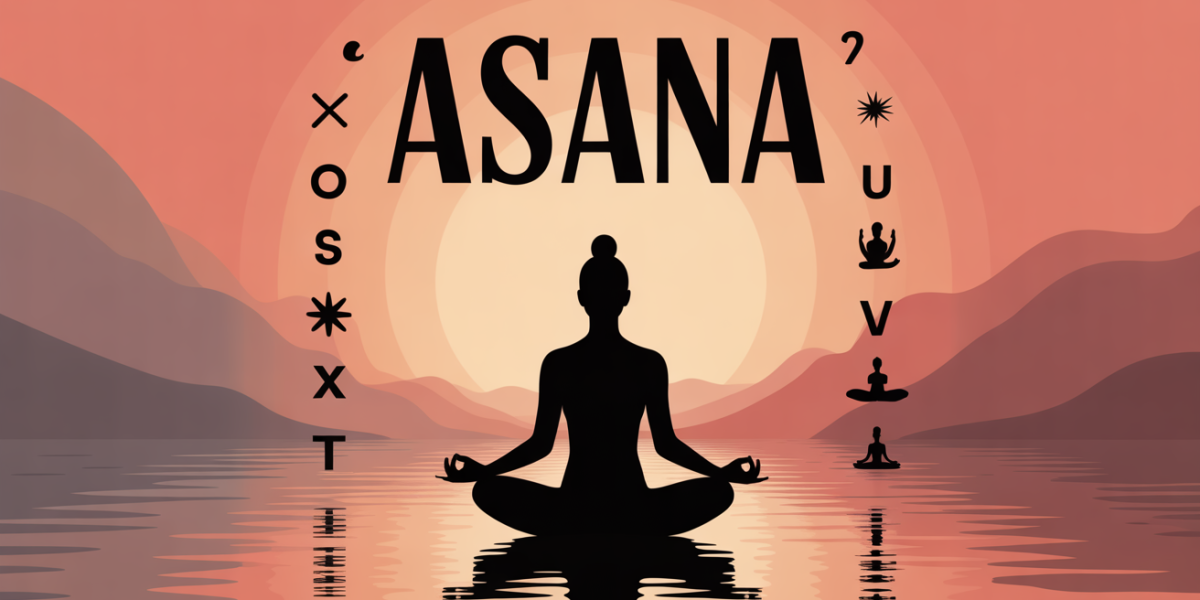 Silhouette méditant lotus avec ASANA, fonds zen, symboles mots croisés et yoga