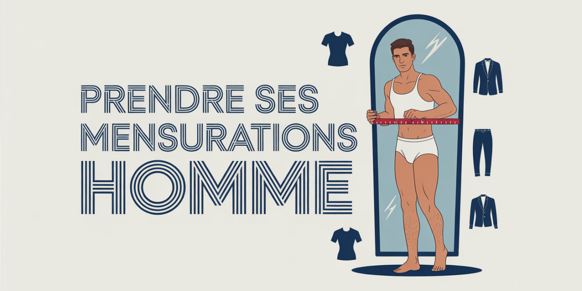 Homme mesure mensurations devant miroir