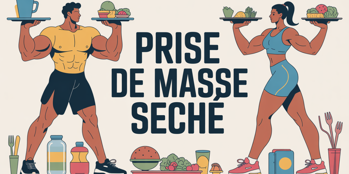 Illustration prise de masse sèche athlètes, assiettes, haltères et carnet