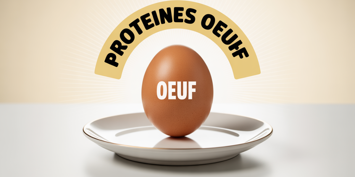 oeuf stylisé ouvert et texte protéines oeuf
