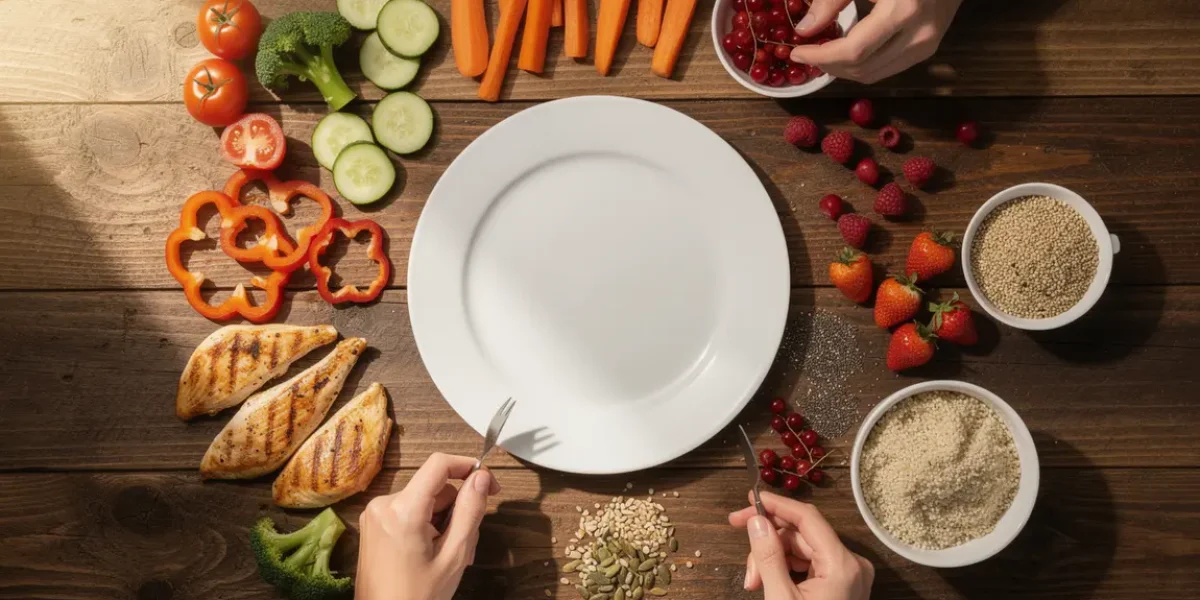 légumes, poulet, quinoa, fruits rouges et graines régime 1200 calories