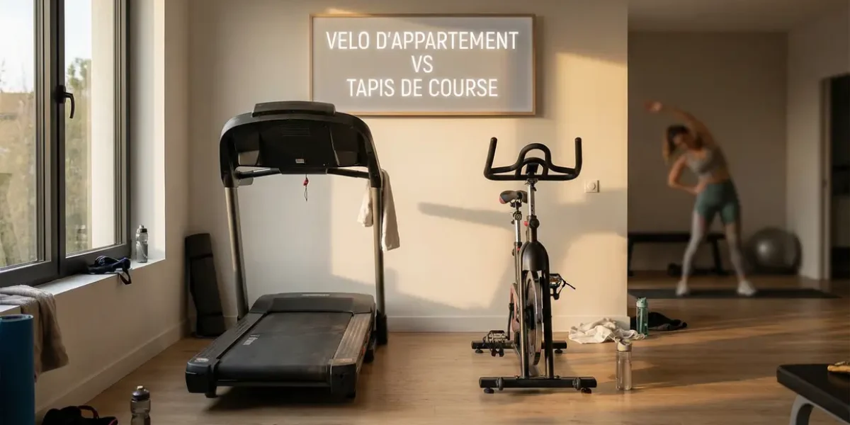 Salle moderne avec vélo d'appartement et tapis de course
