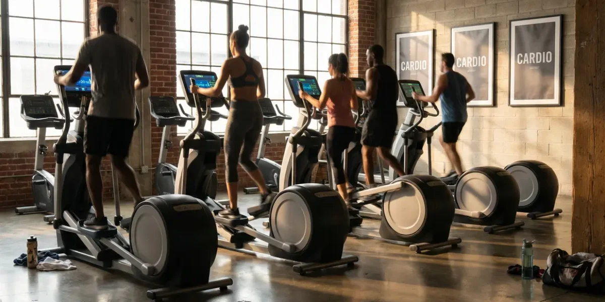 Utilisateurs sur vélo elliptique salle de sport