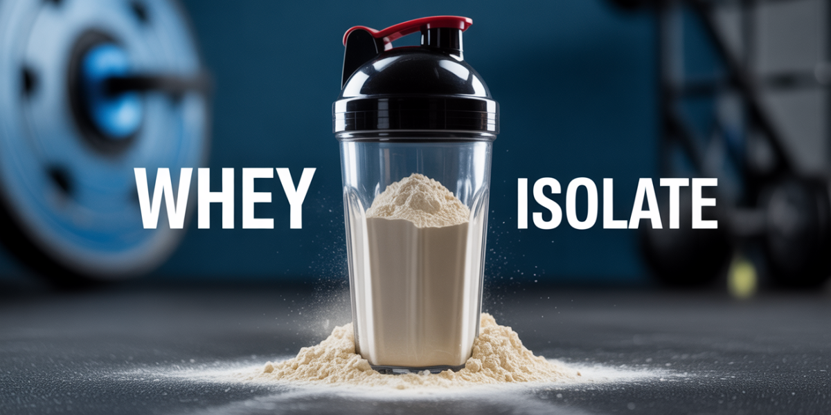 Shaker whey isolate versant poudre protéinée dans un verre